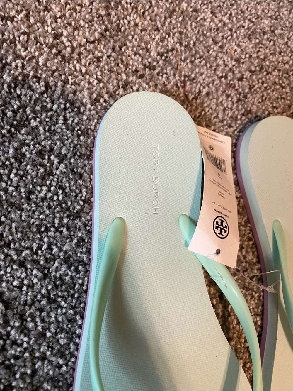 Tory Burch Mint Green Logo Thong Sandals